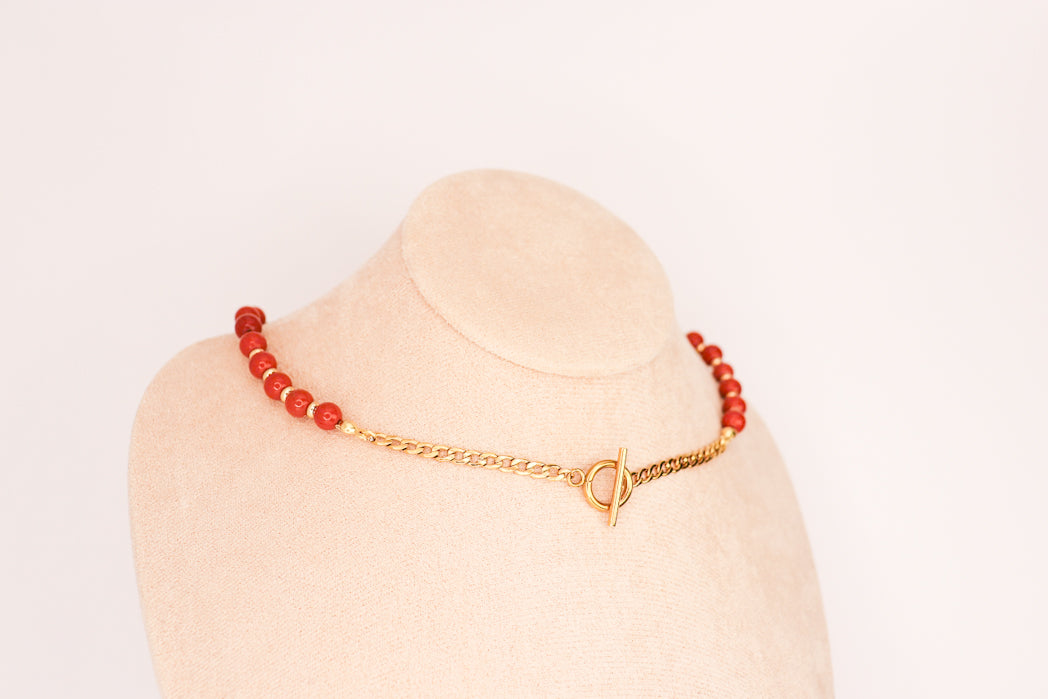 CIRCÉ | Red Jasper and 18 and 24 carat gold-plated necklace