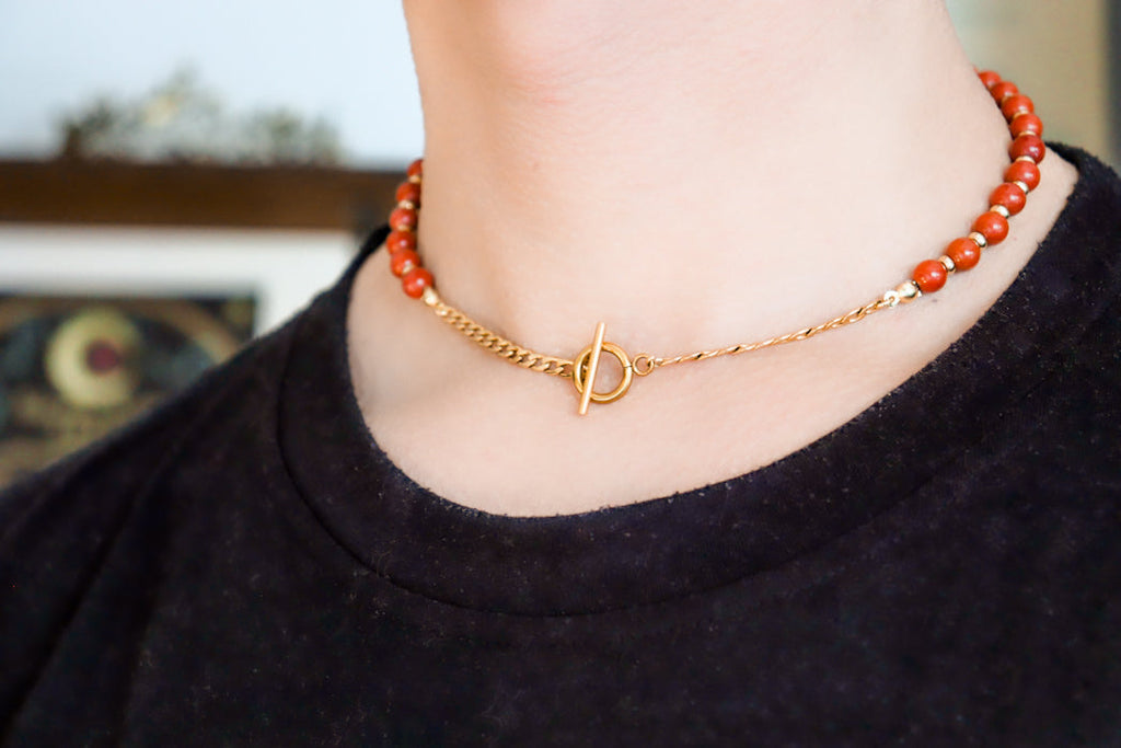 CIRCÉ | Red Jasper and 18 and 24 carat gold-plated necklace