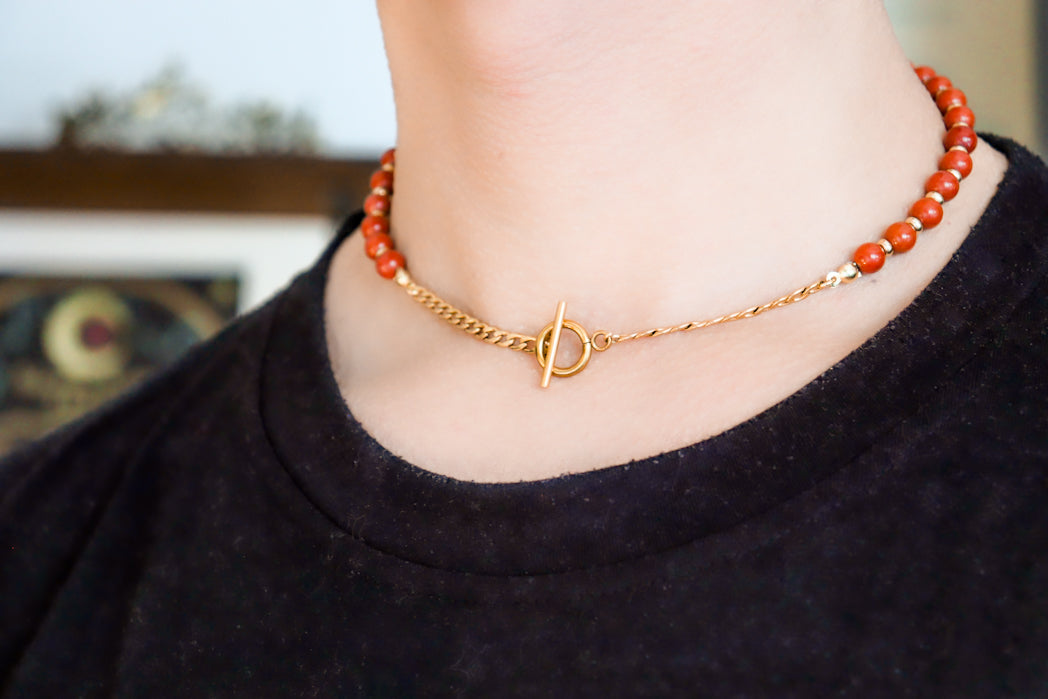CIRCÉ | Red Jasper and 18 and 24 carat gold-plated necklace